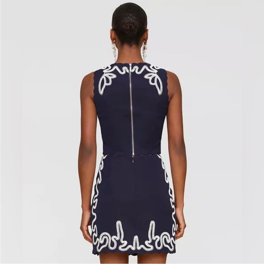 NWT Avec Les Filles Seahorse Embroidery Sleeveless Shell Navy & White Set M/6 - Picture 8 of 12